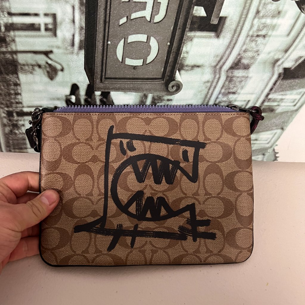 Coach 2655 Gallery Pouch In Signature Canvas With Rexy By Guang Yu (Khaki, Black